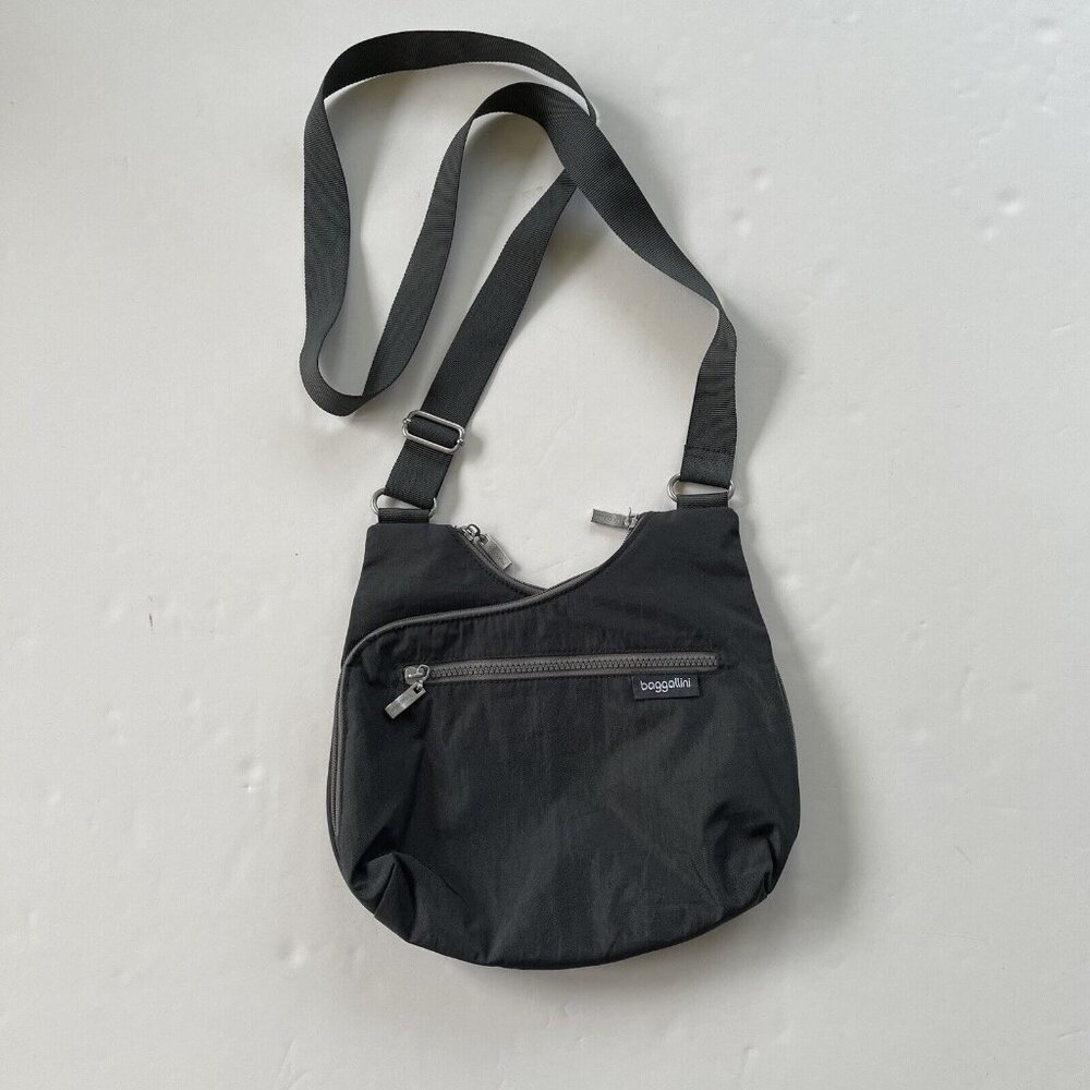 Baggallini Nylon Zippered Crossbody Travel Bag Organizer Purse Dark Gray